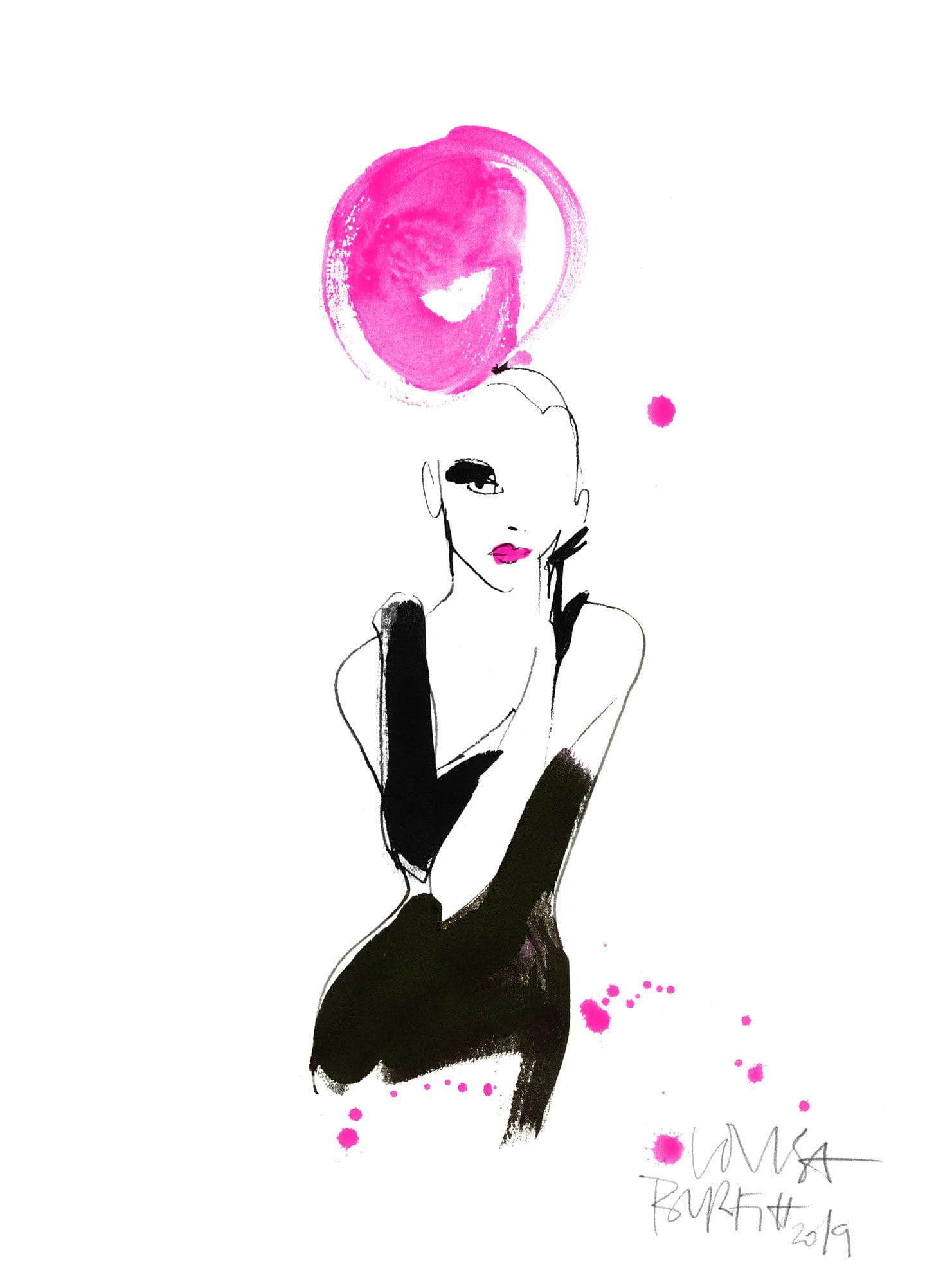 Lovisa Burfitt illustration Gant noir pompom pink