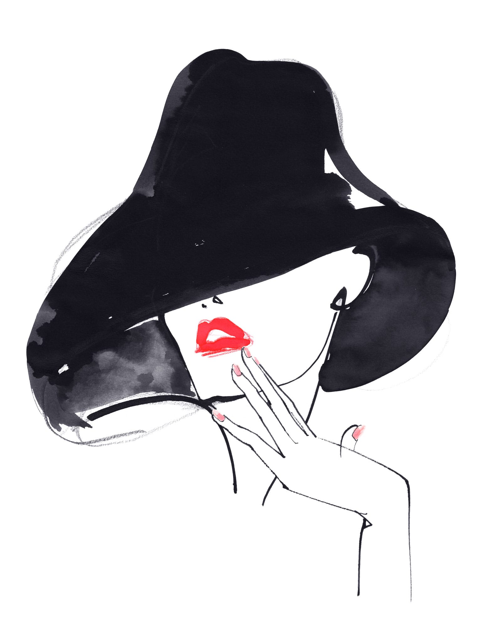 Lovisa Burfitt illustration Ruby-red-lips-in-black-hat