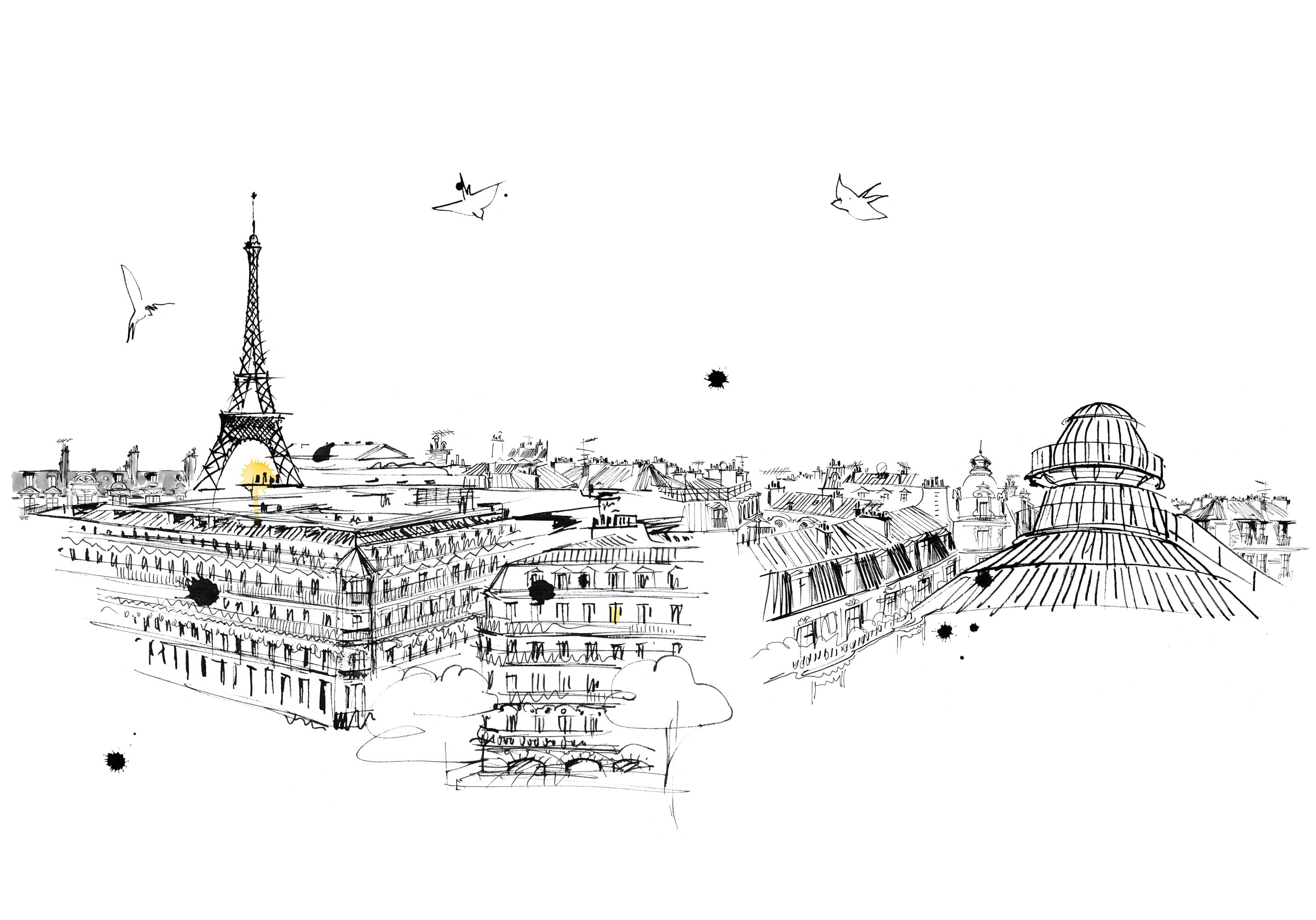 Lovisa-Burfitt-illustration-Paris-roof-tops-Galeries-Lafayette