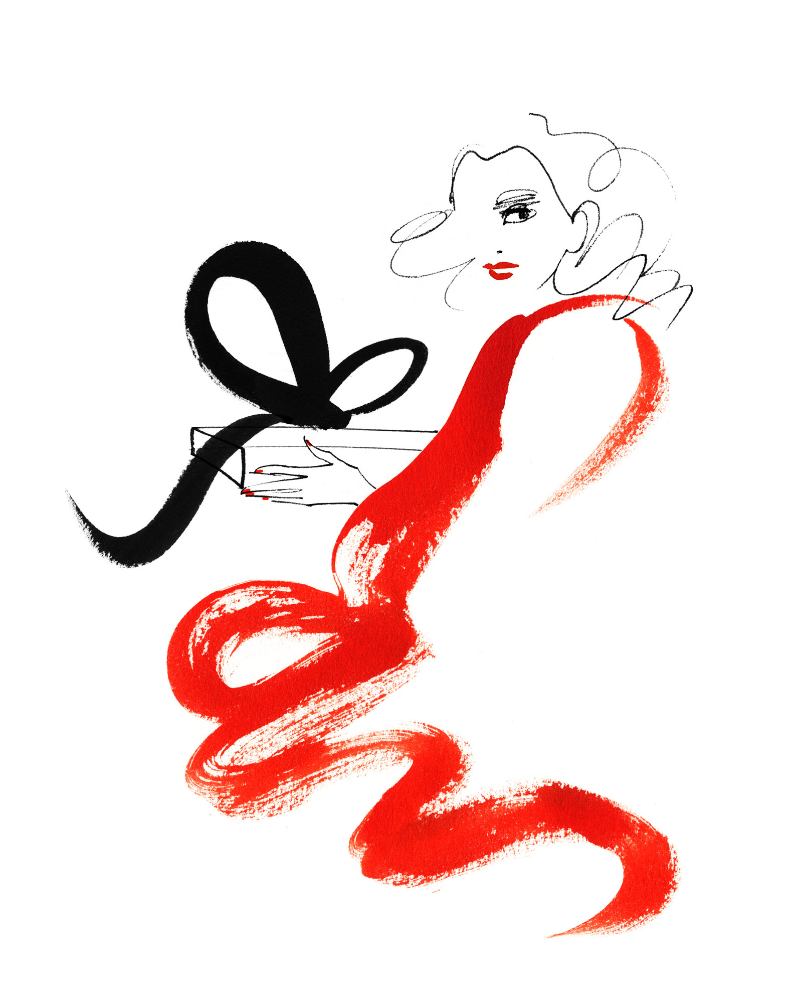 Lovisa Burfitt illustration Cadeau-robe-rouge