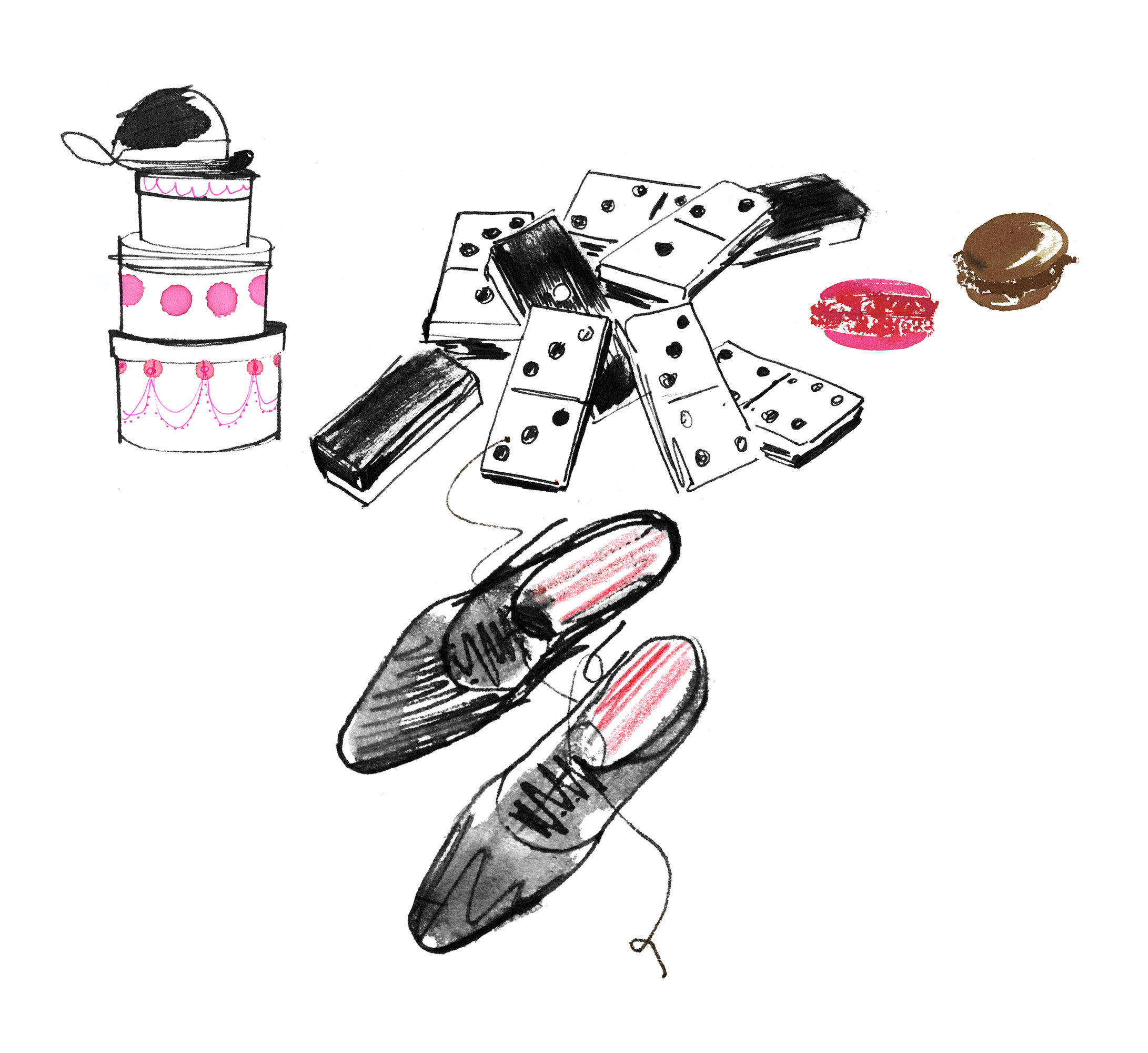 Lovisa Burfitt illustration Mens-shoes-macarons